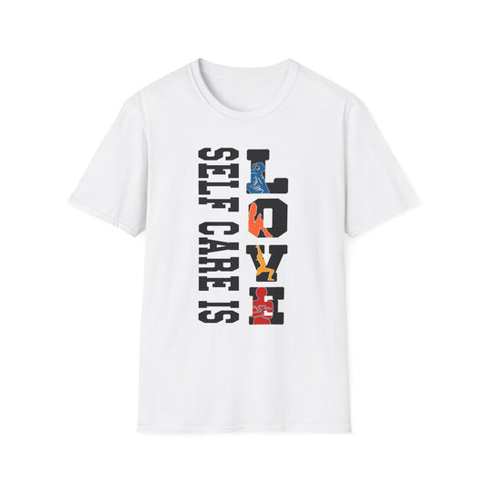T-Shirt — "Self Care Is Love" Vertical Graphic Shirt | Mental Health & Self-Care Tee