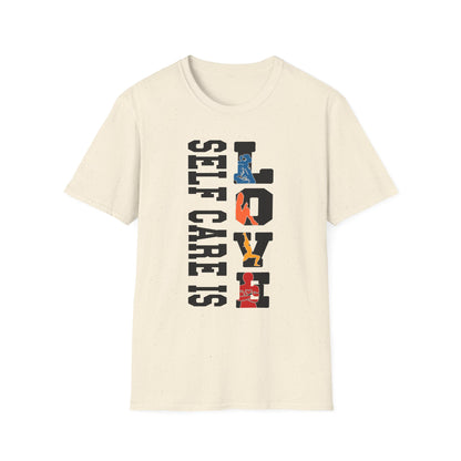 T-Shirt — "Self Care Is Love" Vertical Graphic Shirt | Mental Health & Self-Care Tee