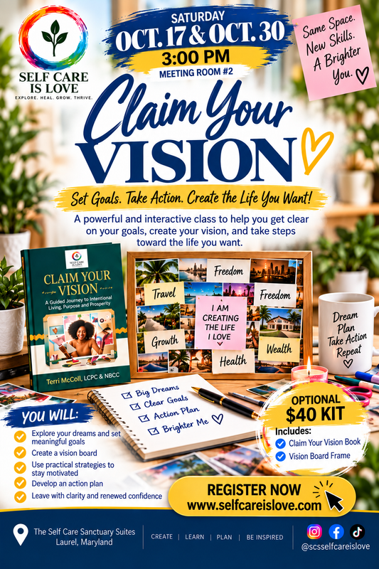 Claim Your Vision workshop flyer for October 17 and October 30 at 3 PM