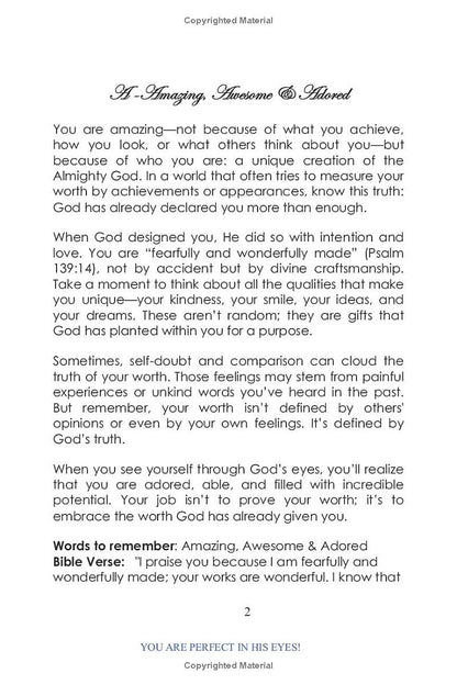 Perfect In His Eyes: Faith- Filled Affirmations from A to Z to Build Self-Esteem